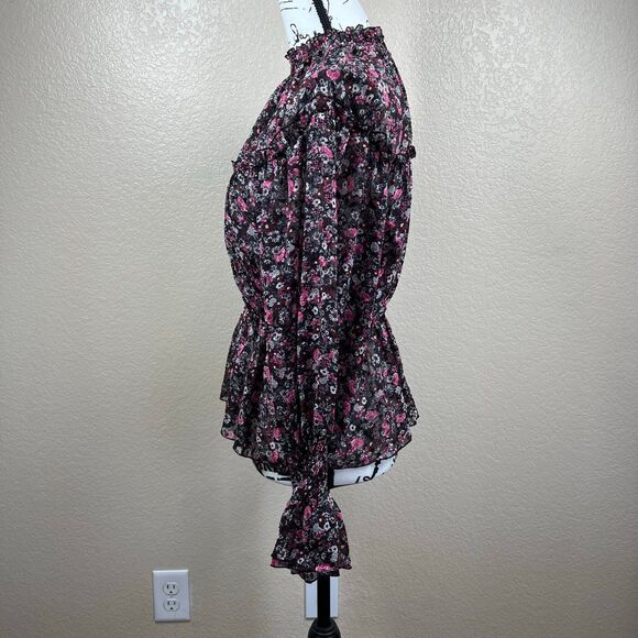 Zara black blouse Floral print Long sleeve peplum top boho romantic size M - Picture 10 of 13